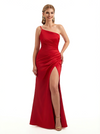 Sexy One Shoulder Side Slit Mermaid Silky Satin Long Formal Dresses