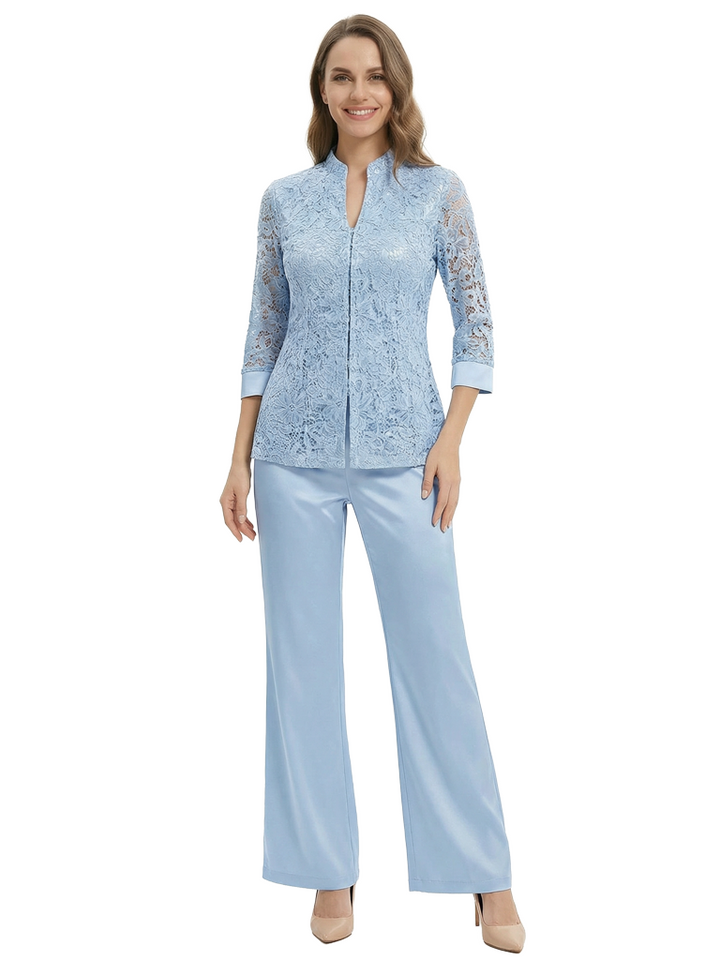 Elegant Lace Satin Pantsuits For Mother Of The Bride With Jacket