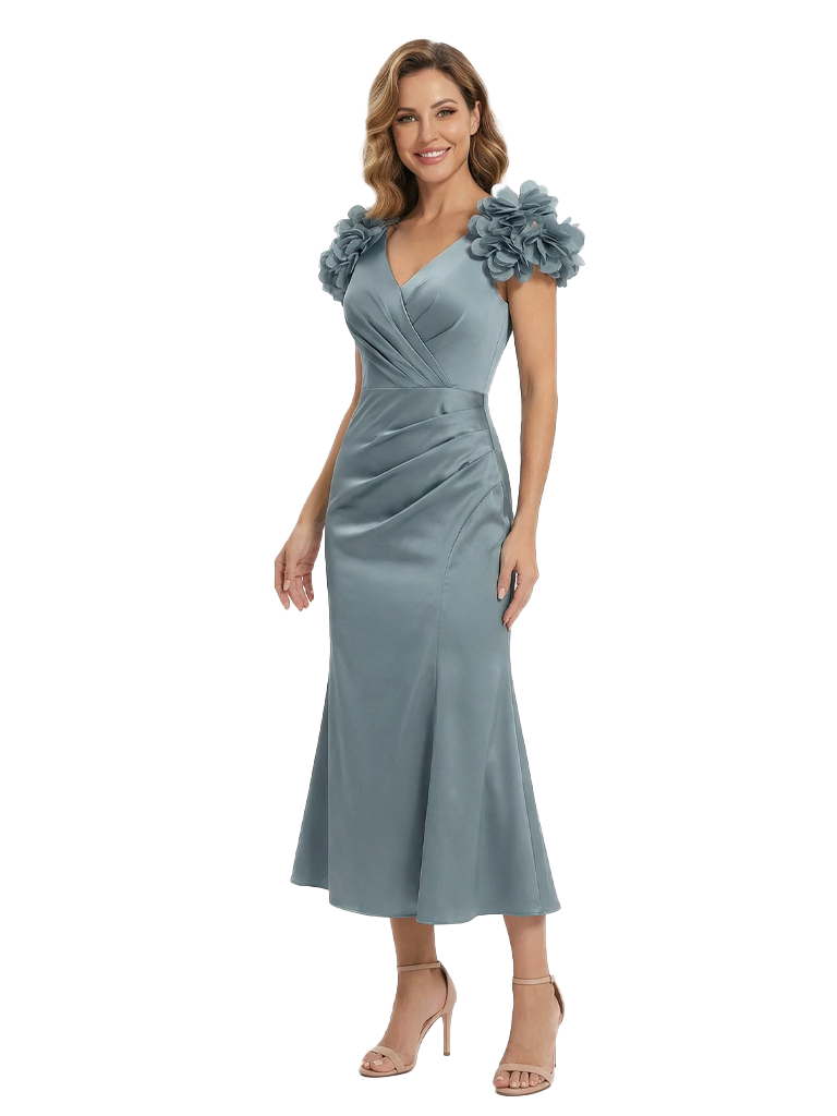 Classy Tea Length Satin Short Mermaid Mother of the Bride Dresses