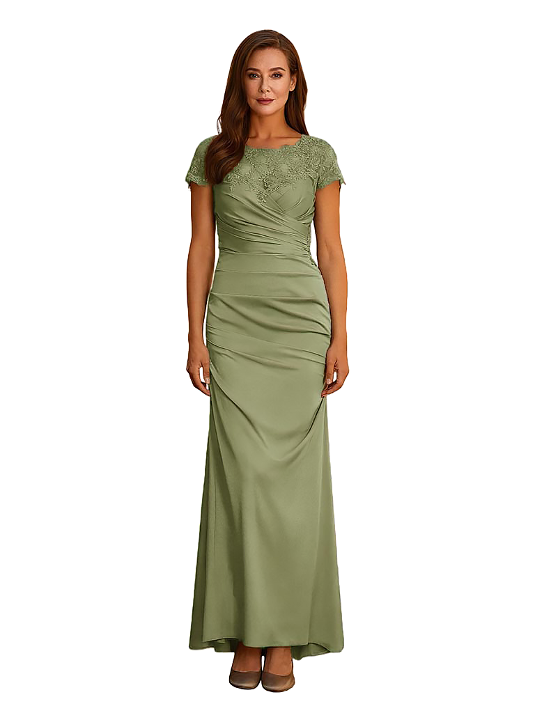 Elegant Scoop Cap Sleeves Chiffon Mermaid Long Mother of The Bride Dresses