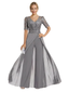 Elegant V-neck Chiffon And Lace Half Sleeves Jumpsuit For Mother Of The Bride