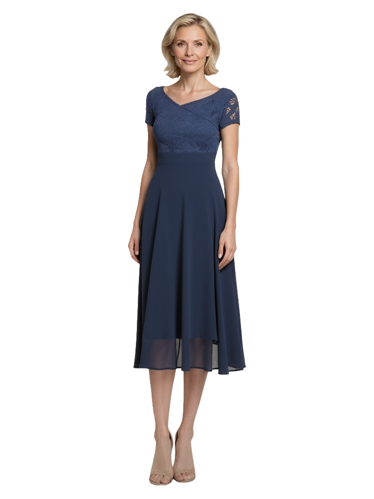 Elegant V-neck Short Sleeves Chiffon A-Line Mother of The Bride Dresses