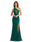 Sexy One Shoulder Ruched Satin Mermaid Long Evening Formal Dresses Side Slit
