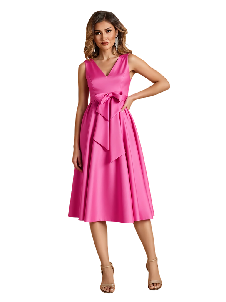 Elegant V-Neck Satin A-Line Knee-Length Mother Of The Bride Dresses