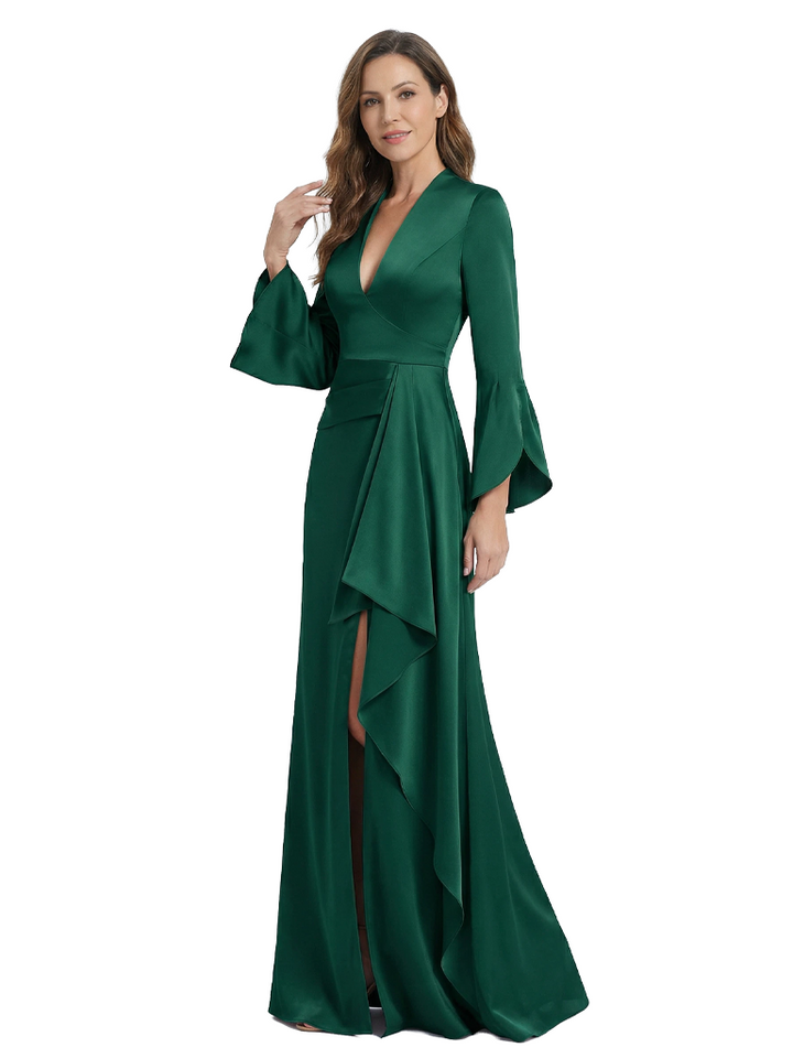 Elegant V-Neck Bell Long Sleeves Ruffles Mermaid Mother Of The Bride Dresses
