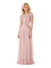 Elegant Scoop Cap Sleeves Lace Chiffon A-line Mother of The Bride Dresses