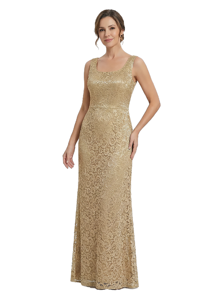 Elegant Square Sleeveless Lace Long Mother of The Bride Dresses