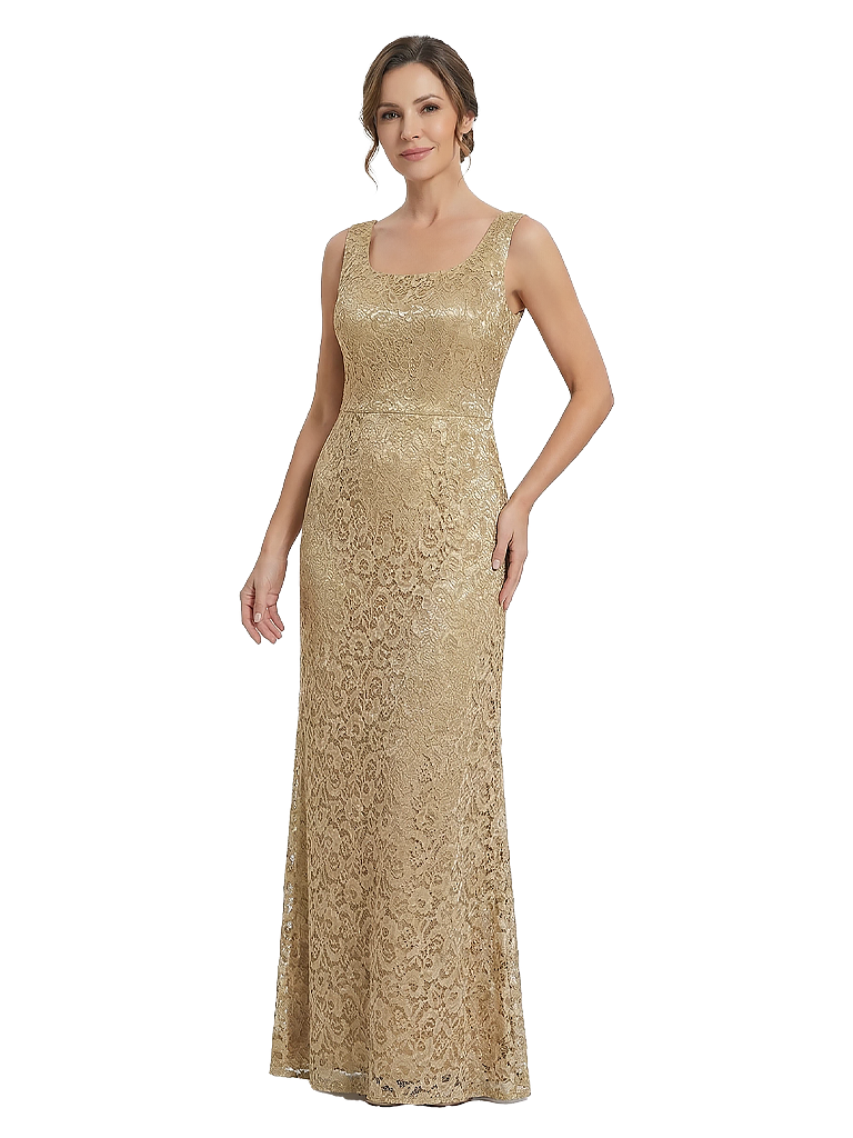 Elegant Square Sleeveless Lace Long Mother of The Bride Dresses