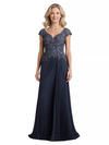 Elegant Cap Sleeves V-Neck Lace Chiffon A-Line Mother of The Bride Dresses