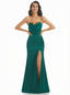Sexy Strapless Mermaid Silky Satin Long Evening Formal Dresses Side Slit