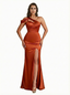 Elegant One Shoulder Side Slit Mermaid Silky Satin Long Formal Dresses
