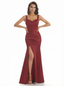 Sexy Straps Mermaid Side Slit Straps Square Silky Satin Long Formal Dresses