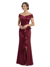 Elegant Off Shoulder Satin Side Slit Ruffles Mermaid Mother Of The Bride Dresses