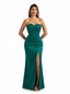Sexy Sweetheart Boning Ruched Silky Satin Mermaid Long Formal Dresses For Women Side Slit