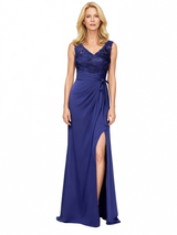 Sexy V-neck Sleeveless Side Slit Lace Chiffon Mermaid Mother of The Bride Dresses