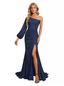 Elegant Satin One Shoulder Side Slit Mermaid Long Mother Of The Bride Dresses