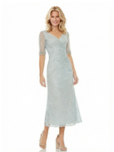 Sexy V-neck Half Sleeves Lace Chiffon Mermaid Mother of The Bride Dresses