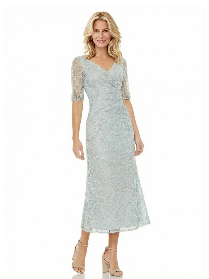 Sexy V-neck Half Sleeves Lace Chiffon Mermaid Mother of The Bride Dresses