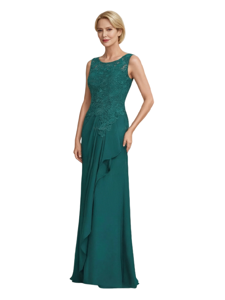 Elegant Scoop Sleeveless Ruffles Lace Chiffon Mermaid Mother of The Bride Dresses