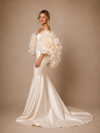 ChicSew Luxury Satin Mermaid Bridal Gown Off Shoulder 3D Rose Organza Puff Sleeves Wedding Dress