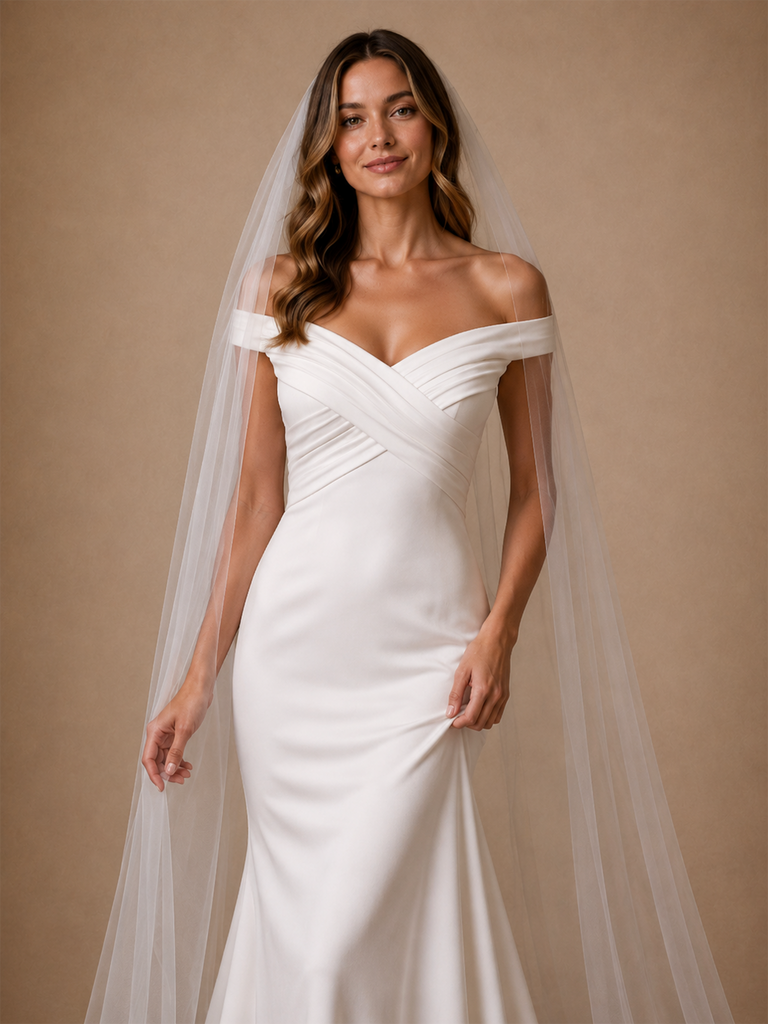 ChicSew Elegant Off Shoulder Ruching Mermaid Satin Floor-Length Wedding Dress