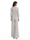 Elegant Square Chiffon And Lace Long Sleeves Jumpsuit For Mother Of The Bride