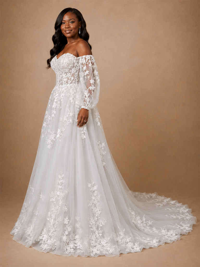 ChicSew Classy Elegant A-Line Sweetheart Lace Tulle Maxi Long Wedding Dress
