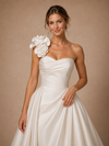 ChicSew Fancy One Shoulder 3D Flowers Ruching Satin A-Line Maxi Wedding Dress