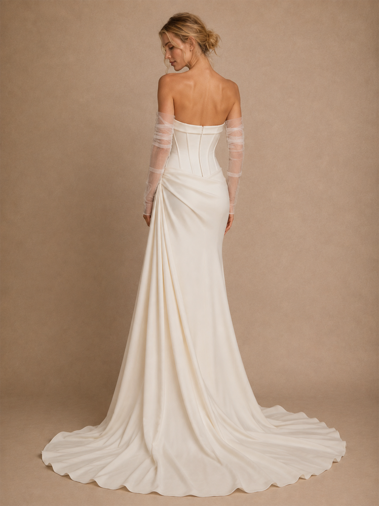 ChicSew Sexy Strapless Ruching Satin Mermaid Floor-Length Wedding Dress With Boning