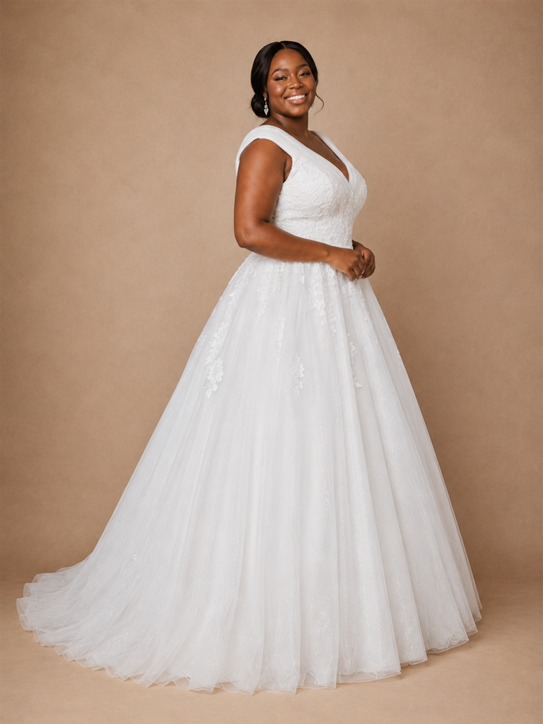 ChicSew Elegant V-Neck Lace Tulle A-Line Floor-Length Wedding Dress