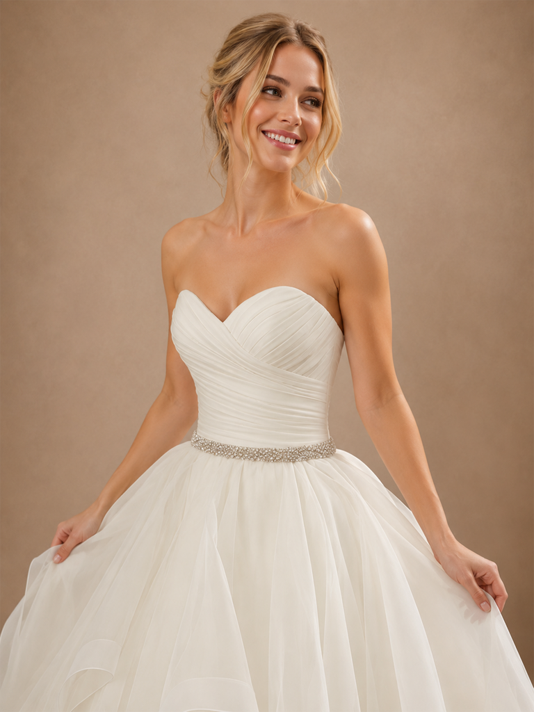 ChicSew Elegant Sweetheart Rhinestone Tulle A-Line Floor-Length Wedding Dress