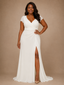 ChicSew Simple V-Neck Short Sleeves Ruching Side Slit Chiffon Mermaid Wedding Dress