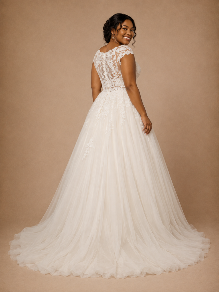 ChicSew Elegant Claasy Lace Tulle Round Neck A-Line Floor-Length Wedding Dress