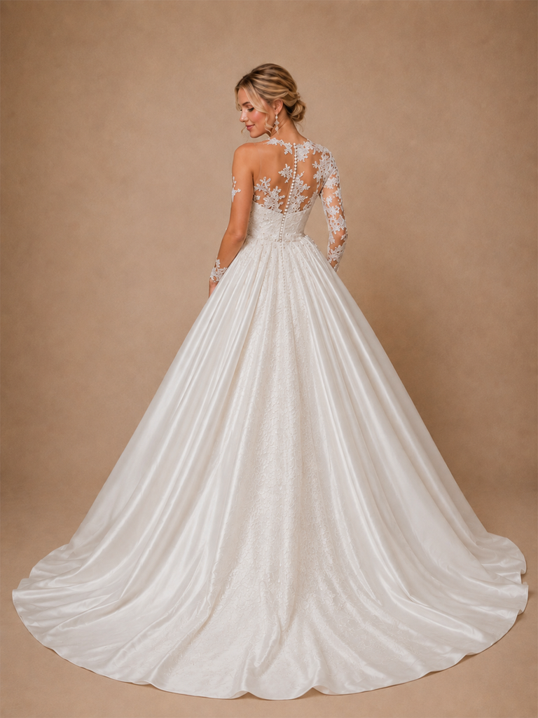 ChicSew Gorgeous Illusion Beading Satin Mermaid Wedding Dresses With Lace Appliques
