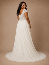 ChicSew Elegant V-Neck Cap Sleeves Chiffon A-Line Wedding Dress With Lace Appliques