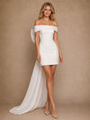 ChicSew Classy Off The Shoulder Crepe Sheath Bow Knot Mini Wedding Dresses