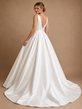 ChicSew Unique Deep V-Neck Satin A-Line Ruffle High-Low Wedding Dresses