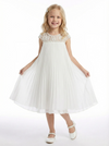 Cap Sleeve Flower Girl Dress, Pleated Chiffon A-Line Silhouette, Knee Length Formal Style