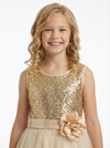 Sequin Bodice Flower Girl Dress with Sleeveless Round Neck and Tea Length Tulle A-Line Skirt