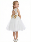 Tulle Tea Length Flower Girl Dress with Sleeveless Lace Bodice and A-Line Party Silhouette