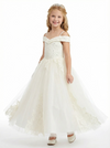 Off Shoulder Lace Flower Girl Gown Spaghetti Strap A-Line Floor Length Tulle Wedding Dress