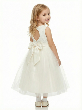 Sleeveless Lace Flower Girl Dress Scoop Neck A-Line Midi Length Soft Tulle Wedding Outfit