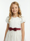 Classic Flower Girl Dress Puff Sleeve Round Neck A-Line Knee Length Lace Tulle Formal Wear