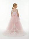 Princess Flower Girl Gown with Illusion Neck Sleeveless A Line Tulle Skirt Lace Train Dress