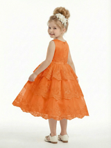 Tiered Lace Flower Girl Gown Sleeveless Round Neck Layered Skirt Princess Wedding Dress