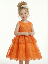 Tiered Lace Flower Girl Gown Sleeveless Round Neck Layered Skirt Princess Wedding Dress