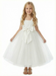 Flower Girl Dress with V Neck Sleeveless A Line Tulle Skirt Bow Detail Elegant Wedding Gown