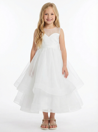 Ethereal Tulle Flower Girl Dress with Sheer Illusion Neckline