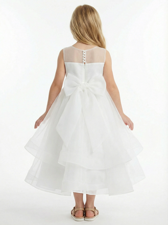 Ethereal Tulle Flower Girl Dress with Sheer Illusion Neckline