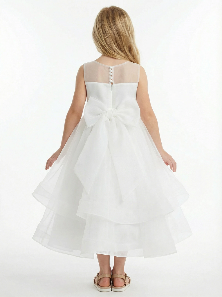 Ethereal Tulle Flower Girl Dress with Sheer Illusion Neckline
